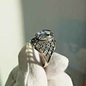 Vintage USSR Soviet Russian Ring Sapphire Sterling Silver 875  Size 5.75 - 6